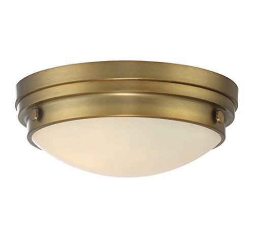 6-3350-14-322 Lucerne Industrial White Glass Flush Mount, 2-Light 120 Total Watts, 5" H x 13" W, Warm Brass