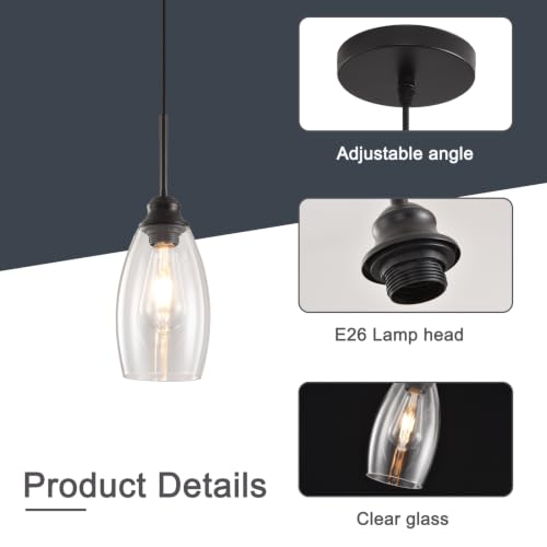 3 Lights Industrial Pendant Light with Glass Shade Matte Black Pendant Lighting Adjustable Industrial Retro Style Hanging Light