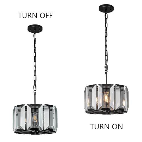 Black Modern Crystal Chandeliers Round Farmhouse Pendant Light Semi Flush Mount Ceiling Light Fixture for Bedroom Dining Room Kitchen Island Living Room Foyer Hallway
