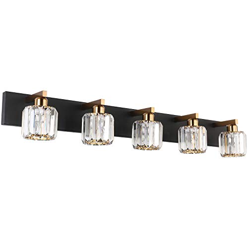 Crystal Bathroom Vanity Light Black Vanity Lighting fixtures 5 Lights Crystal Vanity Light for Bathroom