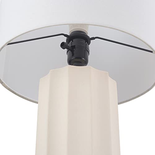 20" Ribbed Concrete Finish Table Lamp with White Linen Shade