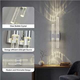 Modern LED Vanity Light Bubble Crystal Sconces Wall Lighting Chrome Wall Sconce Hardwired 21.25in 4000K Vertical and Horizontal Wall Mounted Sconces for Bedroom Living Room Hallway（1