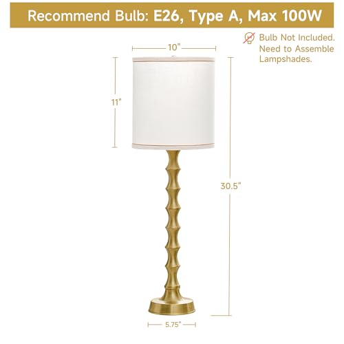 30.5" Gold Buffet Table Lamps Set of 2 with White Lampshade (2 Count)
