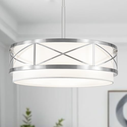 19.7" Modern Brushed Nickel Drum Chandelier Round Dining Room Light Fixture