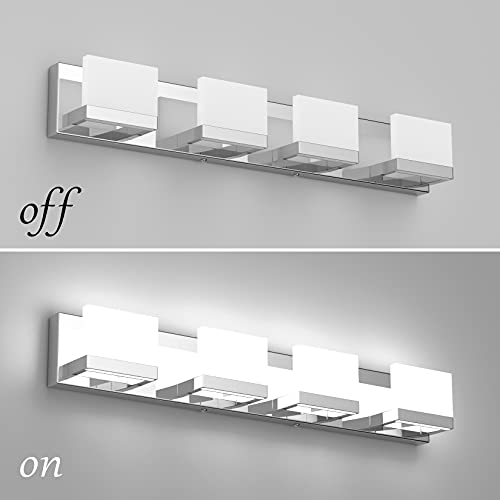Dimmable Modern 4 Lights LED Vanity Light for Bathroom Up and Down Chrome Bathroom Wall Light Fixtures Over Mirror