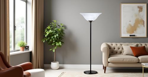23140 11A Etched Alabaster Transitional Style Replacement Glass Shade for Medium Base Socket Torchiere Lamp