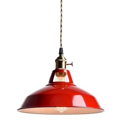 Industrial Modern Pendant Light Kitchen Island Red Metal Barn Fixture