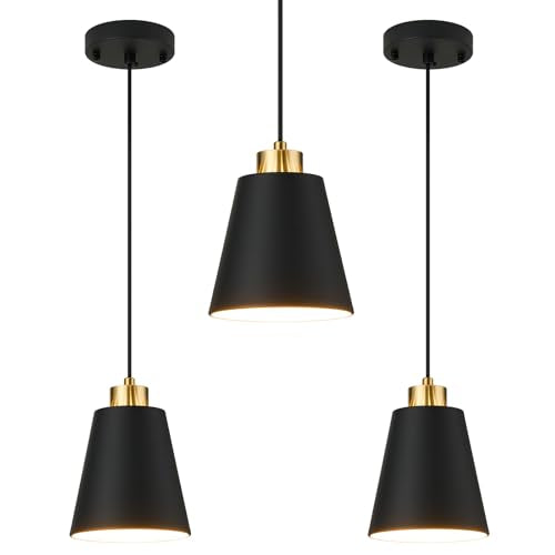 3 Pack Matte Black Pendant Lights Cone Kitchen Island Pendant Lighting (3 Count)