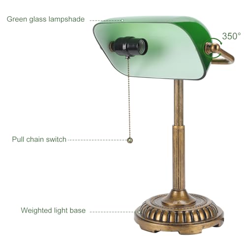 Bankers Lamp Green Desk Lamp with Pull Switch