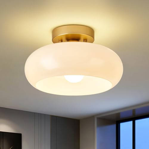 Mid Century Modern Gold Semi Flush Mount Ceiling Light 11 Inch