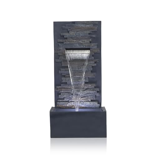 32" Cascading Stone Wall Fountain with LED Lights
