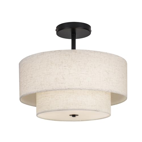 18 Inch Large Semi Flush Mount Ceiling Light Fixture with Dual Drum Design