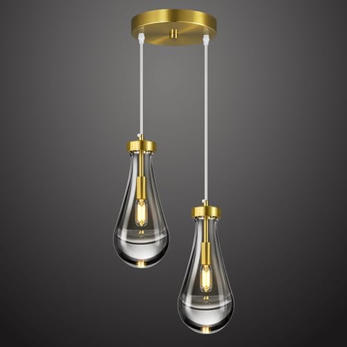 Raindrop Pendant Lights Kitchen Island Teardrop Gold Hanging Light Fixtures Clear Solid Glass Pendant Light Modern Chandeliers for Dining Room Porch Corridor Living Room