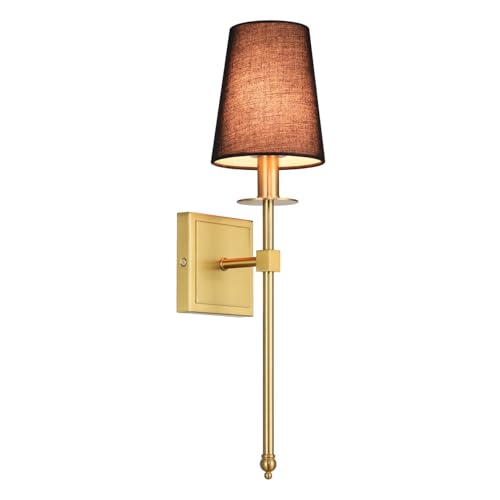 Modern Brass Wall Sconces Set of 2 Black Shade for Bedroom