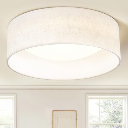 LED Flush Mount Ceiling Light with Fabric Shade
