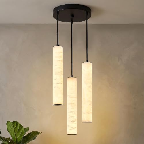 Black Natural Alabaster Long Tube Kitchen Island Pendant Lights