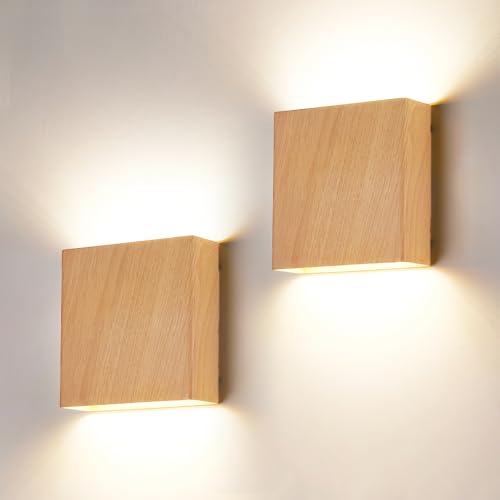2 Pack Indoor Outdoor Natural Wood Grain Up and Down LED Wall Light (2 Count)