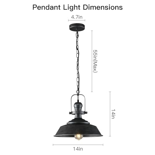 14.2 Inch Silver Black Farmhouse Pendant Light for Kitchen Island