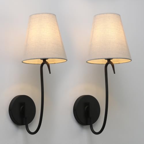 Swan Neck Wall Sconces Fixtures with Linen Fabric Shade Set of 2 (2 Count)