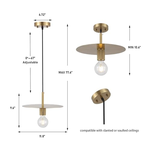 Modern Pendant Lighting Gold Farmhouse Pendant Light 11.81" Brushed Brass Dome Industrial Mid Century Knurled Texture Hanging Lamp Ceiling Light Fixture Kitchen Island Dinning Room Bedroom