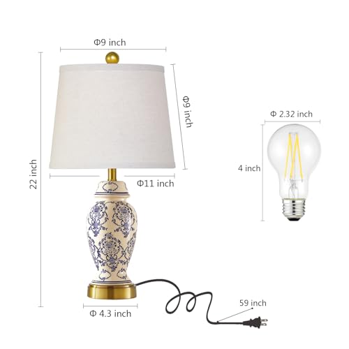 Chinoiserie Ceramic Small Table Lamps Set of 2 for Bedroom Bedside (2 Count)