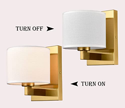 Modern Gold Wall Sconces Set of 2 with Linen Drum Shade (2 Count)