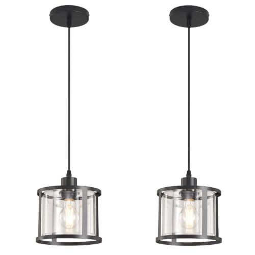 3 Lights Industrial Pendant Light with Glass Shade Matte Black Pendant Lighting Adjustable Industrial Retro Style Hanging Light