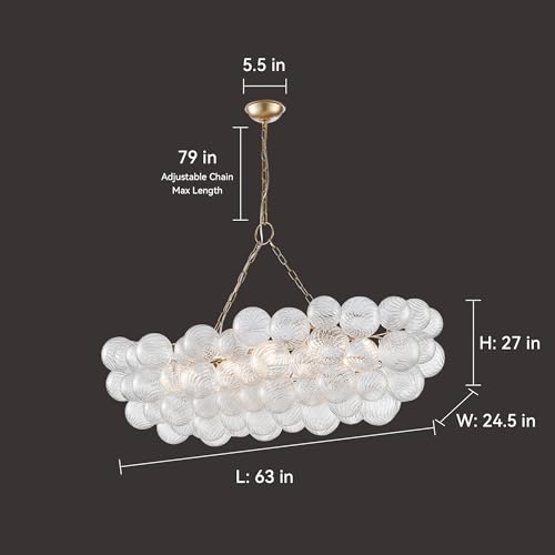 63 Inch Moden Gold Chandelier with 14 Bubble Lights
