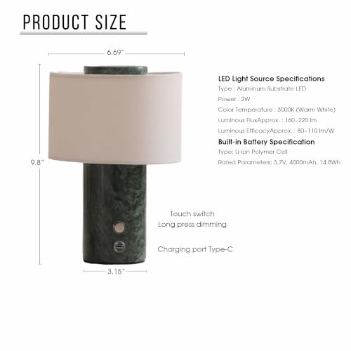 Marble Lamp Rechargeable Cordless Stone Touch Table Lamp