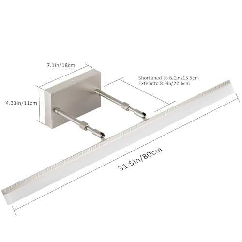 31.5 inch Modern Brushed Nickel Vanity Light Adjustable Bathroom Light Fixtures Over Mirror Rotatable Vanity Lighting 5500K