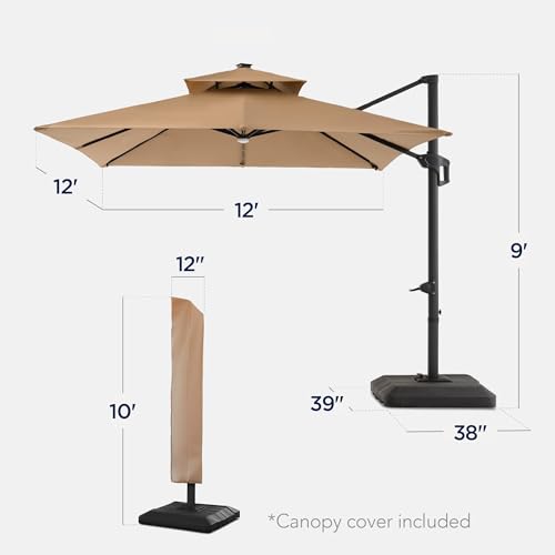 12x12ft LED Cantilever Patio Umbrella w