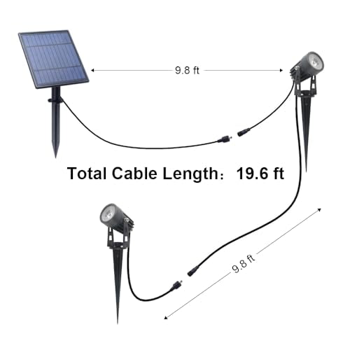 Metal Solar Spot Lights Outdoor with 9.8ft Cable Solar Powered Landscape Lighting Low Voltage IP65 Waterproof Auto On (2 Count)