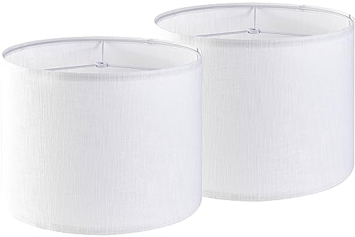 Set of 2 Pure White Linen Drum Lamp Shade 13"x13"x10"