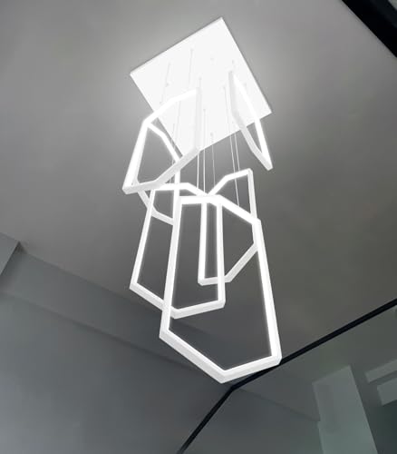 Modern Chandelier LED Dimmable Light for Staircase Living Room Entrance High Ceiling Chandeliers with Remote Control for Villa Foyer White