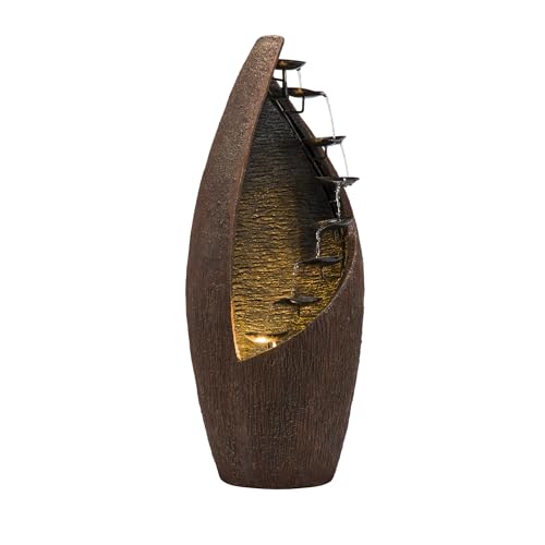 43" Tall Outdoor Floor Contemporary Tiered Bronze Metal Water Fountain with LED Lights