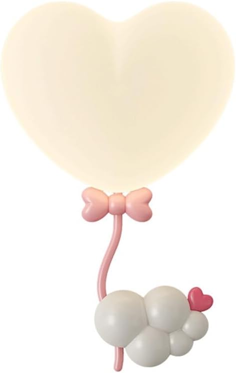 Cute Heart Shaped Wall Sconce, Whimsical Pink Balloon & Cloud Design LED Light, 3 Color Adjustable Bedside Lamp for Kids Room, Nursery, Girls Bedroom Decor, Romantic Accent Lighting