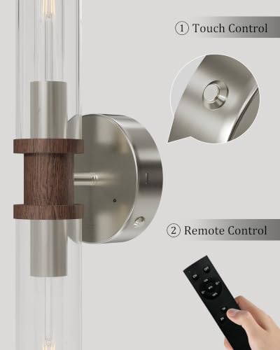 Nickel & Walnut Wireless Battery Operated Wall Sconces with Remote