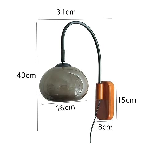 Modern Decoration Wall Sconce Mid Century with White Milk Glass Vintage Industrial Wood Wall Light Hardwired Smoke Grey Amber Farmhouse Reading Wall Lamp for Bedroom Living Room Bedside