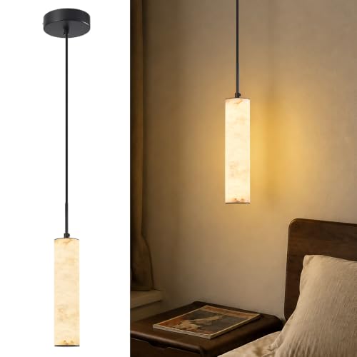 Black Natural Alabaster Long Tube Kitchen Island Pendant Lights