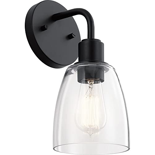 Meller 11 Inch 1 Light Wall Sconce with Clear Glass in Black