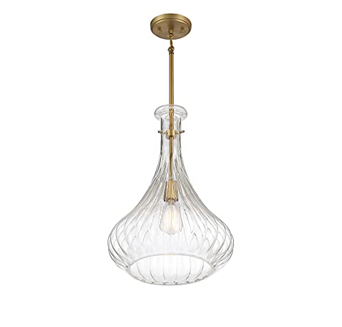 7-2265-1-322 Bristo Industrial Clear Fluted Glass Pendant, 1-Light 60 Watt, 20" H x 14" W, Warm Brass