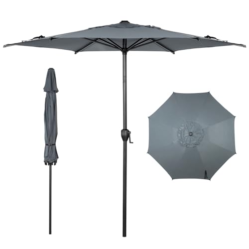 11FT Lyon Outdoor Patio Umbrella Outdoor Table Umbrella with Push Button Tilt and Crank Market Umbrella 8 Sturdy Ribs UV Protection Waterproof for Garden Deck Backyard Pool Grey