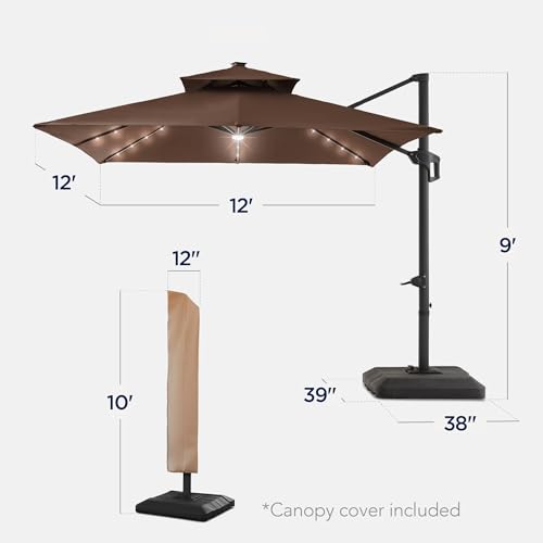 12x12ft LED Cantilever Patio Umbrella w