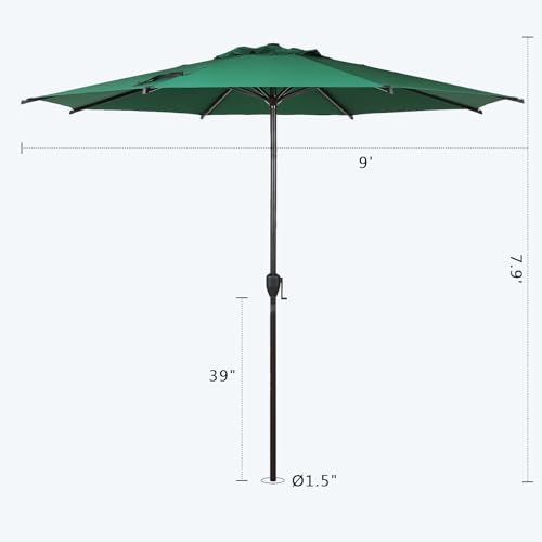 9FT Lyon Outdoor Patio Umbrella Outdoor Table Umbrella with Push Button Tilt and Crank Market Umbrella 8 Sturdy Ribs UV Protection Waterproof for Garden Deck Backyard Pool Dark Green
