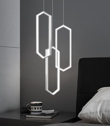 3 Rings Dimmable Pendant Lighting Adjust LED Chandelier Ceiling Light Fixtures for Kitchen Island Dining Room Living Room Bedroom Silver