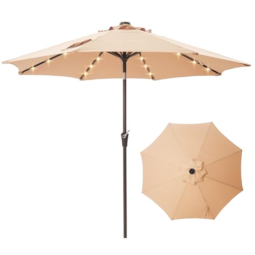9 FT Patio Umbrella with lights Outdoor Garden Umbrella Beige