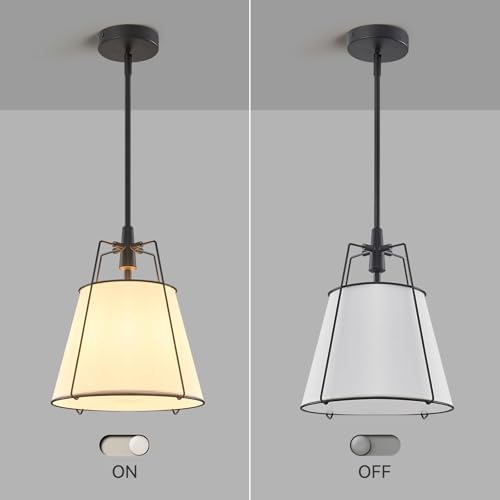Modern Pendant Light Fixtures with 13" White Linen Fabric Shade