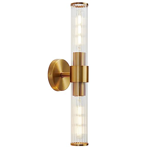 Hardwired Gold Bathroom Vanity Light Threaded Glass Wall Sconce