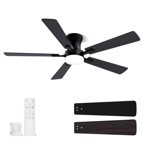 52 Inch Black Low Profile Ceiling Fan with Light and Remote (Black / 52 Inch)