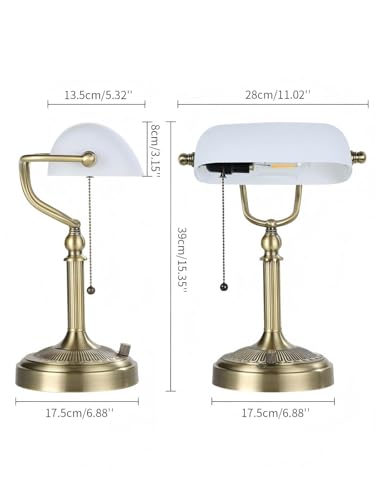 White Matted Stepless Dimmable Glass Bankers Desk Lamp